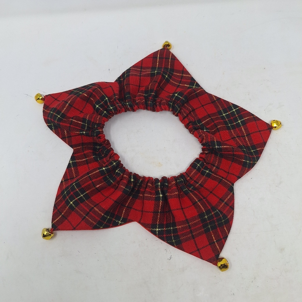 Red Plaid Star Hair Scrunchie with Bells